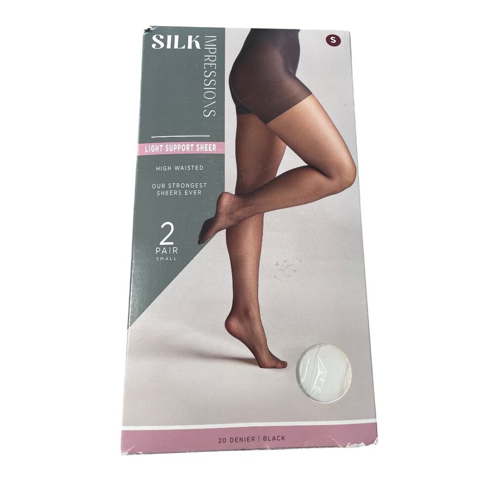 Silk Impressions Pantyhose Size Small Light Support Sheer 20 Denier 2 Pairs NEW
